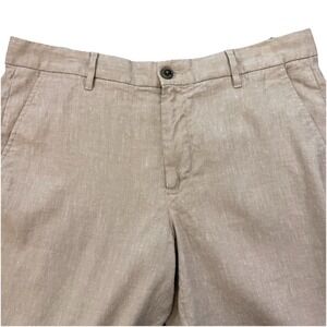 Fairlane Pants Mens 35x30 Tan Linen Blend Straight Flat Front‎ Chino